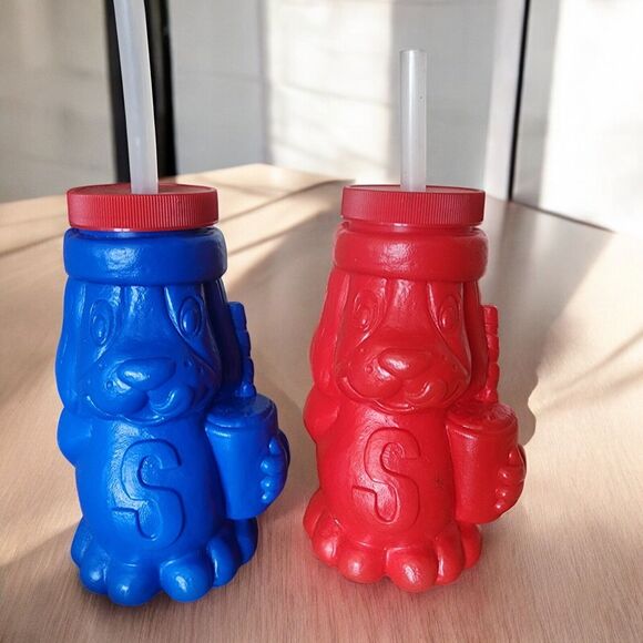 Vintage 1970’s Slush Puppies Collectible Plastic Dog Cups with Lids & Straws - Picture 12 of 16